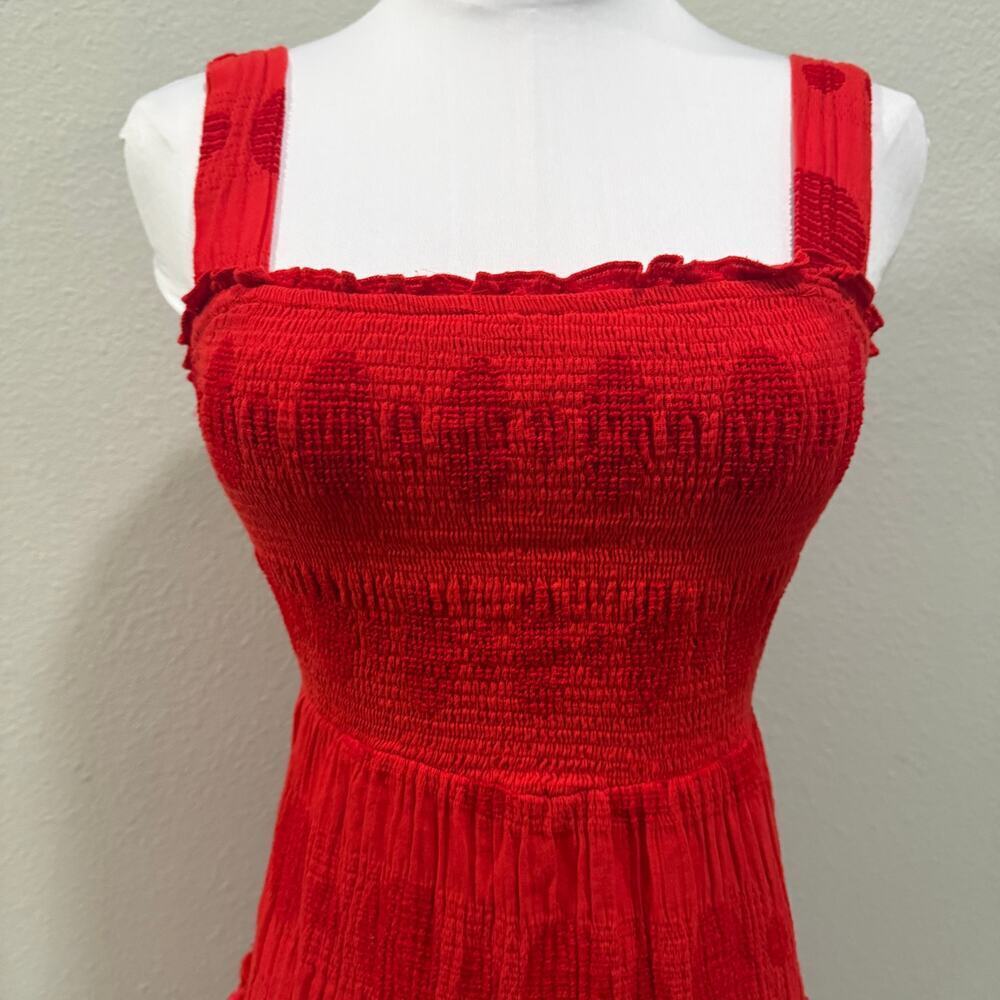 Umgee Red Smocked Cotton Maxi Dress Tiered Thick Strap Medium Resort Summer - Picture 4 of 9